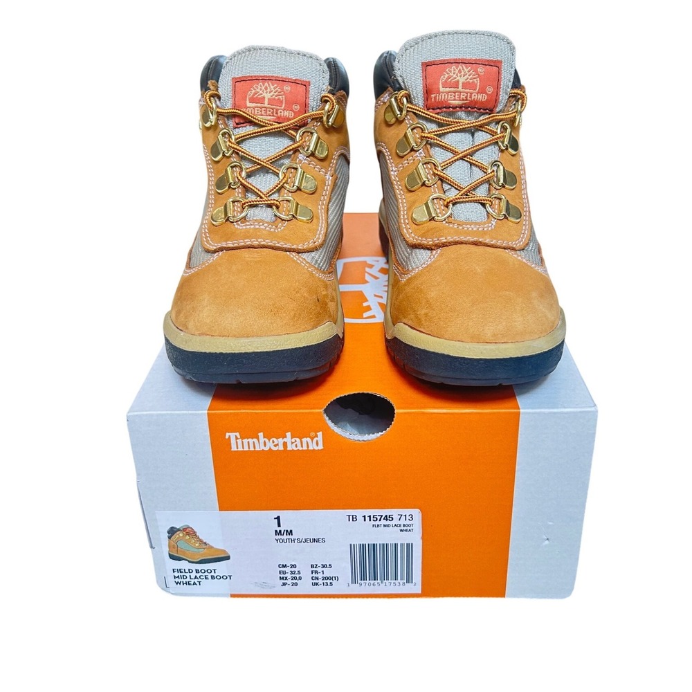 Timberland Youth Field Boot Mid Lace Wheat Nubuck Leather TB115745‎ 713 Size 1 M